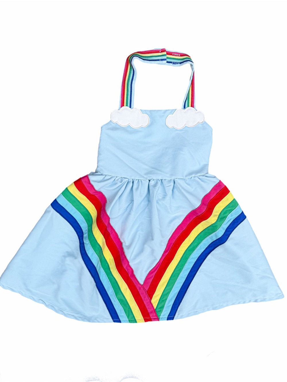 Girls Blue Rainbow Cloud Applique Halter Dress 7 8 9 year Art Unique Boho Summer